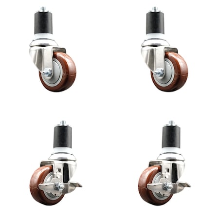 Service Caster 3 Inch 316SS Maroon Poly Swivel 1-7/8 Inch Expanding Stem Caster Brake SCC, 2PK SS316EX20S314-PPUB-MRN-2-TLB-2-178